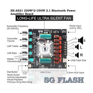 SG Flash ZK-AS21 220W*2+350W 2.1 Bluetooth Amplifier Board - Image 6