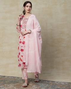 Rayon Foil Print Kurta Pant Dupatta Set with Naznin Dupatta and Lace Work for Women – Sizes XL and XXL main image 1