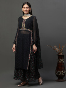 Blue Festive LIVA kurta, Skirt & Dupatta Set