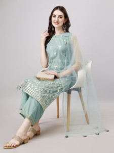 Babyhug Cotton Woven Three Fourth Sleeves Kurti Palazzo & Dupatta Set with Floral Print - White & Purple main image 1