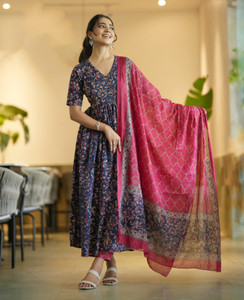 KLOSIA Set Kurta E Pantaloni Donna Ricamati - Abito Tradizionale Con