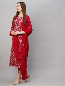 ANNI DESIGNER Kurta van katoenmix, rechte bedrukte kurta met broek en