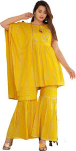 Radha Rani Peplum Kurta Dhoti Set- Mustard Yellow