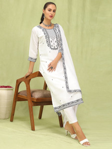 VredeVogel Set Kurta In Viscosa Seta Romana Ricamato Con Dupatta In Organza - Abbigliamento Tradizionale Donna (Taglie S-2XL) - 2