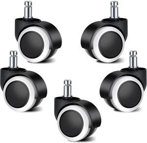 thumbnail image 2 of Blue Office Chair Casters, 3 Inch Heavy-Duty Rubber Chair Castors Replacement, Computer Gaming Desk Chair Wheels-Set Of 5, Smooth Rolling For Hardwood Carpet Tile Floors, 11 * 22mm Universal Fit 2 of 12