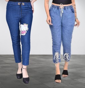 Jogger Fit Girls Blue, Light Blue Jeans Price in India - Buy