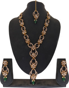 MATUSHRI ART Golden Pearl Necklace Set For Women - Zinc & Pearl Traditional Jewelry