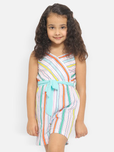 Nautinati Girls' Cotton Striped Woven Top with Shirring Details