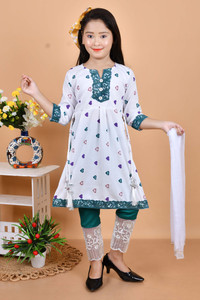 Babyhug Cotton Woven Three Fourth Sleeves Kurta & Churidar with Dupatta Floral Print - Dark Pink