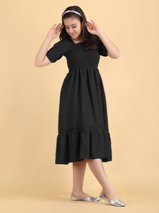 Girls Below Knee Length Sleeveless Dress - Charcoal