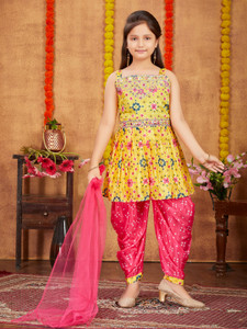 Floral Charm – White Printed Kurta Patiala Set for Girls