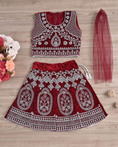 Babyhug Sleeveless Choli & Lehenga Set with Dupatta Ethnic Print - Purple main image 0
