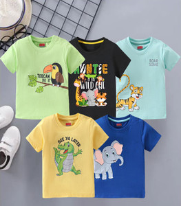 Nautinati Baby Girls' 100% Cotton Pack of 2 Printed Round Neck T-shirts