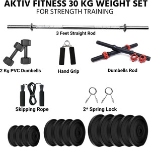 AKTIV FITNESS 30KG Dumbbell Weight Set with PVC Plates, Hand Grip Rod and Spring Locks Fitness Accessory Kit Kit - Buy AKTIV FITNESS 30KG Dumbbell Weight Set with PVC Plates, Hand Grip Rod and Spring Locks Fitness Accessory Kit Kit Online at Best Prices in India - Fitness Accessory Kit | Shopsy.in - Image 1