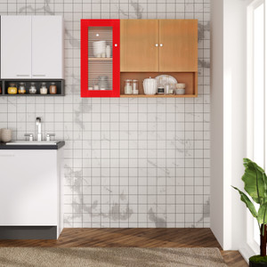 Image showcasing CuteKitchen CK 90959 Red Hrishikesh Engineered Wood Kitchen Cabinet ...