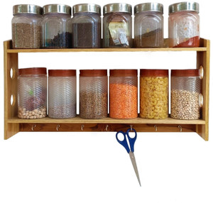 TEAKWOODKART Utensil Kitchen Rack Wood Kitchen multipurpose Shelves ...