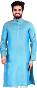 Men Woven Design Straight Kurta Sky Blue main image 0