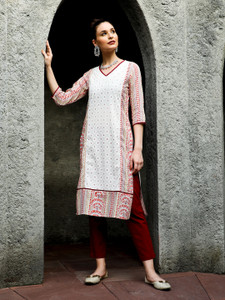 Brown - Flared Cotton Jaipur Print Kurta Set (Set of 2) 05
