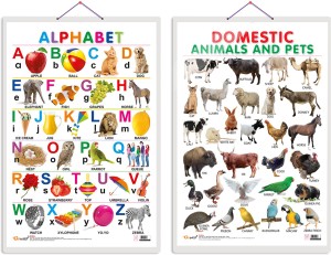 Set of 2 (Alphabet and (Domestic Animals and Pets) Early Learning  Educational Charts for Kids | 20