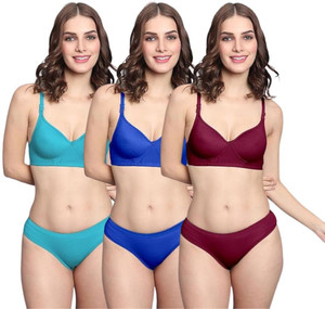 SGC SWEDEN Non Padded Bra Panty Set Full Coverage Daily Wear For Women Solid Lingerie Set