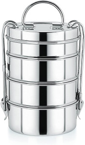 Traditional Stainless Steel Tiffin Lunch Box – 4-Container Carrier With Clip