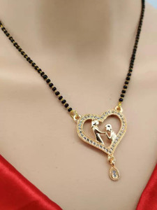 Wynona Gold Plated American Diamond Love Heart Pendal Black Bead chain