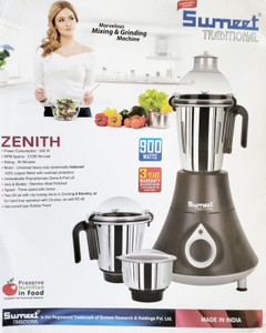 Sumeet Traditional (ZENITH 900W)- (Black) 900 W Mixer Grinder Price in ...