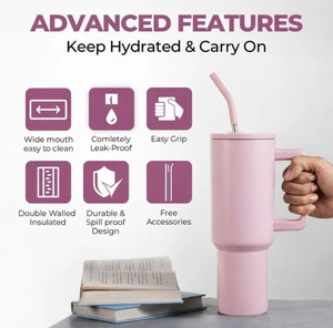 Dwarkesh Tumbler with Handle, Straw, Leakproof Lid & Vacuum Insulated Design Plastic Tumbler Price in India - Buy Dwarkesh Tumbler with Handle, Straw, Leakproof Lid & Vacuum Insulated Design Plastic Tumbler online at Shopsy.in - Image 1