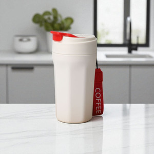 VHD Premium White Coffee Tumbler | Leak Proof Travel with Lid & Strap