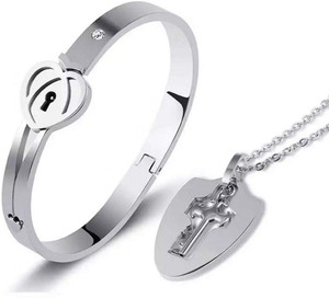Couple bracelet and online necklace lock set