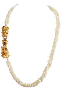 Surat Diamond Jewellery 6 Line Twisted Real Freshwater Pearl & Fancy 