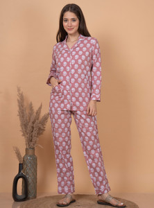 Pink - Sanganeri Block Printed Cotton Night Suit Set