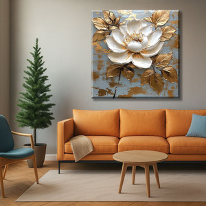 Exsha Elegant 3D White and Gold Flower Canvas Wall Painting Canvas 24 ...