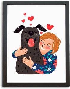 TheKarkhana Cartoon Illustration Girl Hugging Black Dog Laminated (Without  Glass) Digital Reprint 12 inch x 8 inch Painting Price in India - Buy  TheKarkhana Cartoon Illustration Girl Hugging Black Dog Laminated (Without