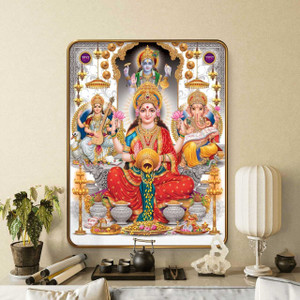saf Lakshmi Vishnu Ganesha Saraswati Wall Painting with Golden Frame ...