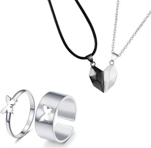 artrue Heart shape Megnet Couple Locket With Couple Butterfly Ring