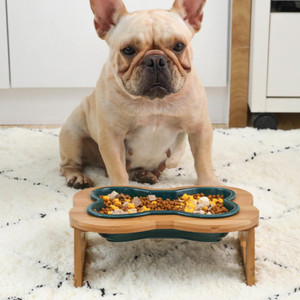 BNF Pet Feeder Wooden Stand Anti Vomiting Elevated Bone Shape Pets Dogs ...