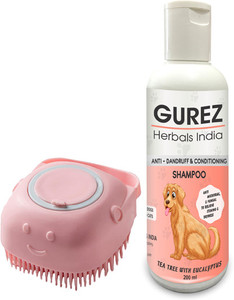 Image showcasing Gurez Dandruff & Conditioning dog Shampoo 200ml + Dog Bath Brush with ...