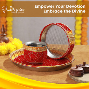 BRACOP Karwachauth Thali Set 5-teilig - Traditionelle Pooja-Artikel Aus Messing