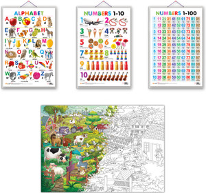 GIANT AT THE FARM COLOURING POSTER, Alphabet, Numbers 1-10 and Numbers ...