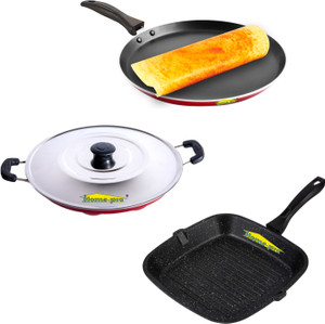 Home-pro Grill Pan , Dosa Tawa Red & Appam Red | Pot Pan Set | Bakelite