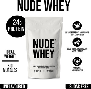 Nude Whey 100% Grass Fed Unflavored Whey Protein Powder for Muscle