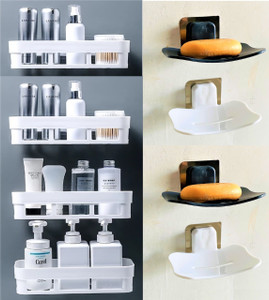 KYASO Bathroom Accessories Wall Mounted 4 Bathroom Shelves + 4 Soap ...