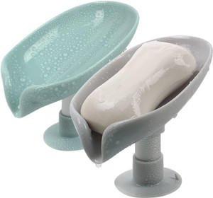 Zenvio Pack of 2 Leaf-Shape Soap Dish Holder Plastic Multicolor ...