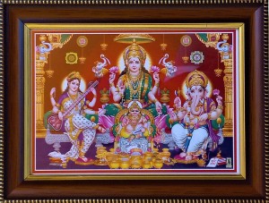 Shreya Arts Frame Wth Glass Dhana Lakshmi Laxmi Pooja Lakshmi Ganesh