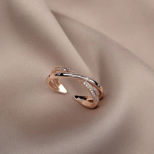Zoey Korean Rose Gold Rings Zircon X Cross Adjustable Ring for Women