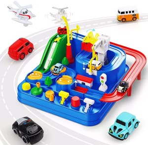 Blue Race Tracks Toy for Boys with 4 Toy Vehicle Interactive Classic Toys Vehicle Car Adventure Toys for 3 4 5 6 7 8 Year Old Boys Girls Preschool Educational Toy Car for Boys 