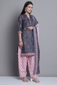 thumbnail image 2 of Buy Rajnandini Women's Pure Cambric Cotton Jaipuri Printed Straight Kurta Set With Dupatta 2 of 14