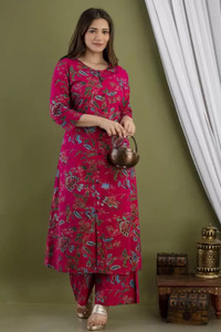 Babyhug 100% Cotton Full Sleeves Kurti & Palazzo With Dupatta Floral Print & Embroidery- Indigo main image 1