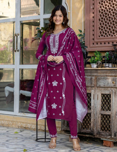 Plus Size Pink Embroidered Straight Kurta Salwar With Dupatta Set